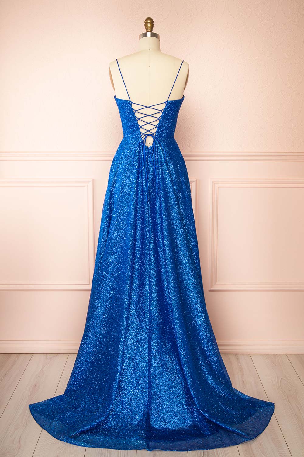 Lexy Blue Sparkly Cowl Neck Maxi Dress | Boutique 1861 back view