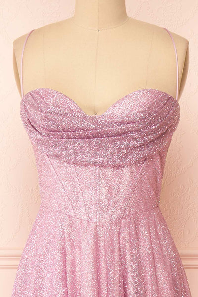 Lexy Pink Sparkly Cowl Neck Maxi Dress | Boutique 1861 front