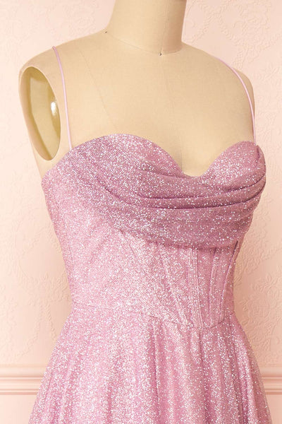 Lexy Pink Sparkly Cowl Neck Maxi Dress | Boutique 1861 side