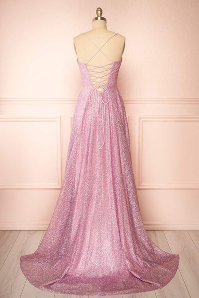 Lexy Pink Sparkly Cowl Neck Maxi Dress | Boutique 1861 back view
