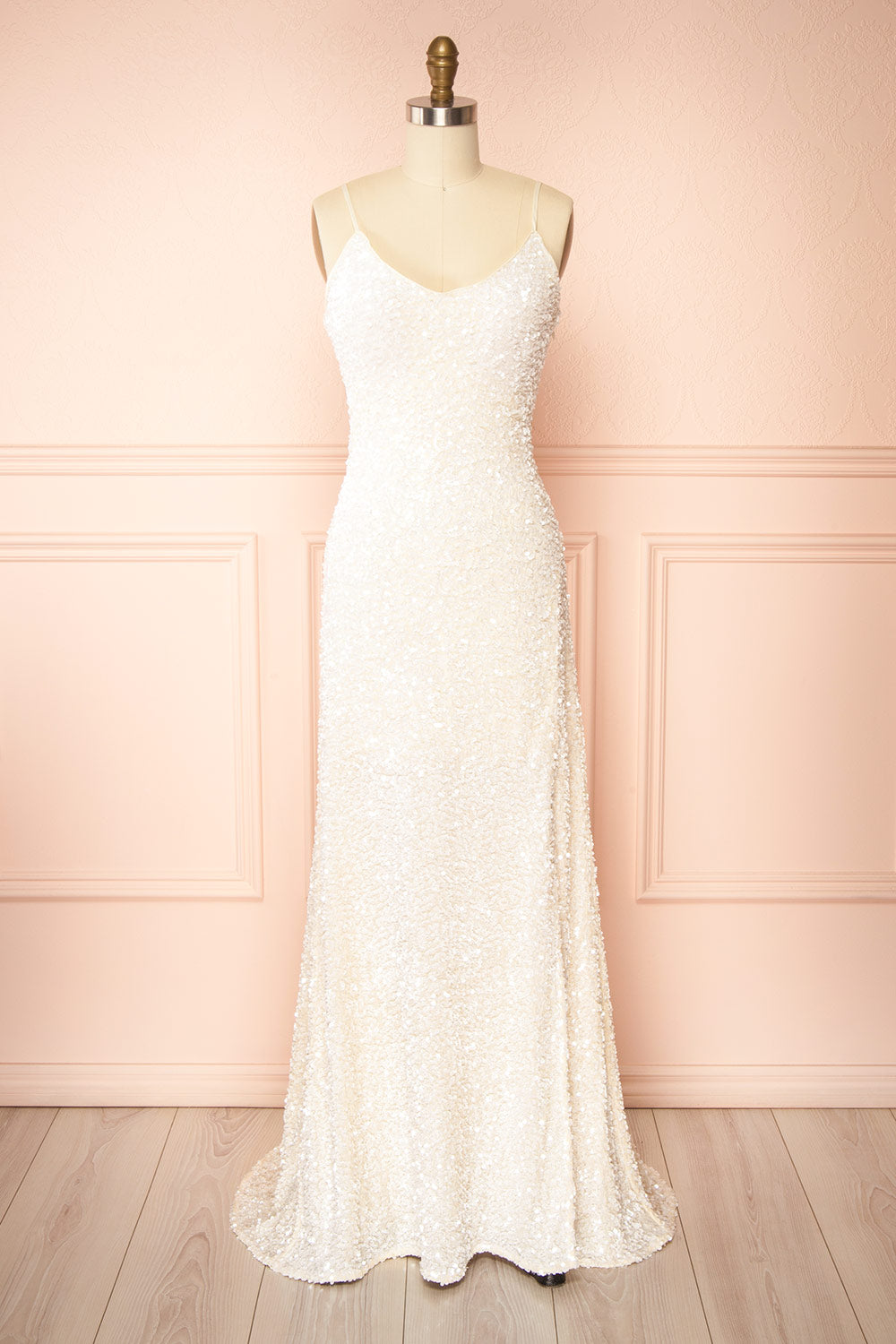 Lhodia Ivory Sequin Maxi Dress w/ Slit | Boudoir 1861 front view