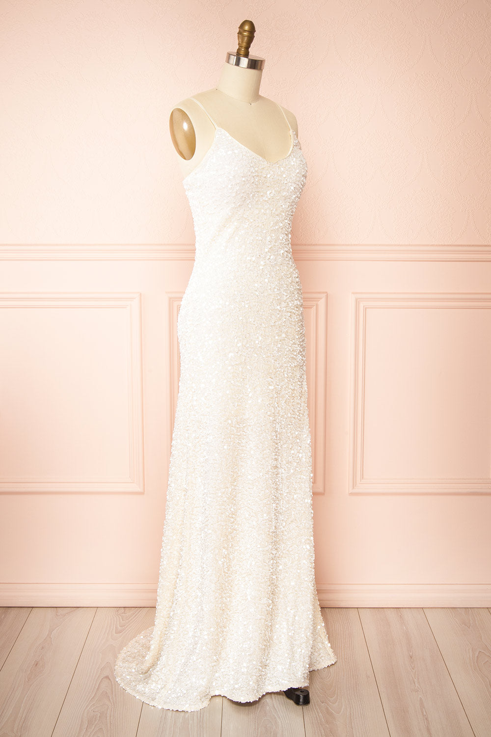 Lhodia Ivory Sequin Maxi Dress w/ Slit | Boudoir 1861 side view