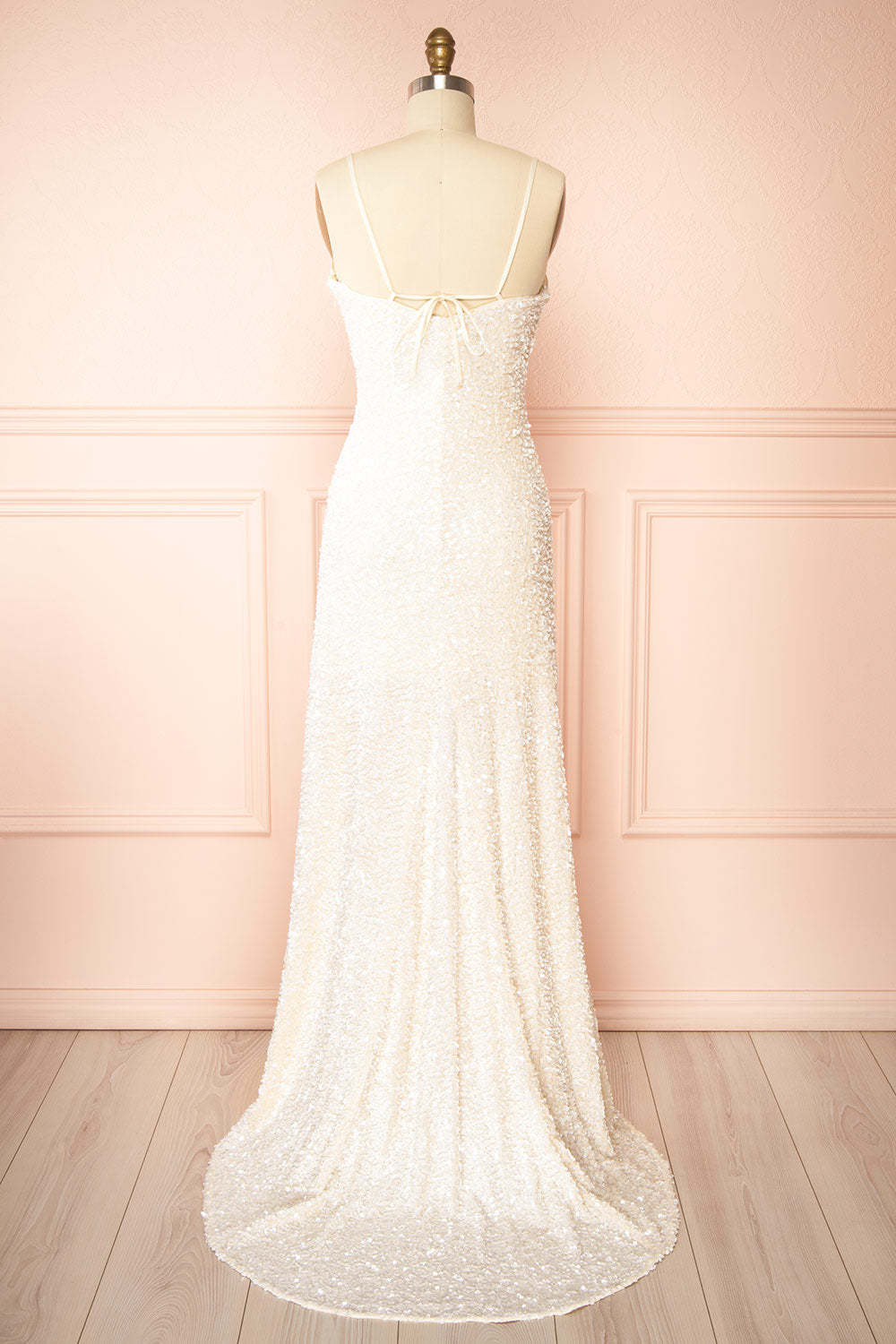 Lhodia Ivory Sequin Maxi Dress w/ Slit | Boudoir 1861 back view