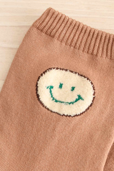 Lhuis Taupe Smiley Crew Socks | La petite garçonne close-up