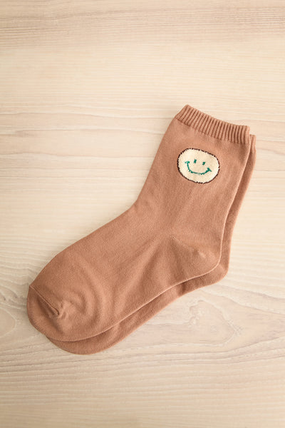 Lhuis Taupe Smiley Crew Socks | La petite garçonne