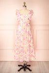Lidia Floral Midi Dress w/ Large Ruffles | Boutique 1861 front view