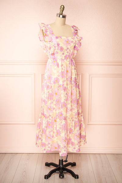 Lidia Floral Midi Dress w/ Large Ruffles | Boutique 1861 side view