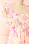 Lidia Floral Midi Dress w/ Large Ruffles | Boutique 1861 side close-up