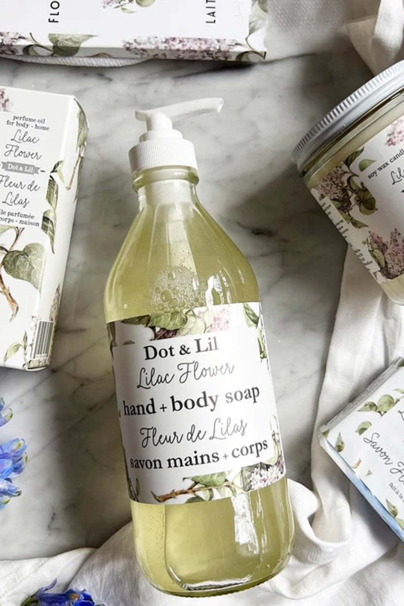 Lilac Flower Liquid Hand + Body Soap | Maison garçonne flat lay