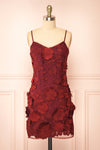 Liliane Burgundy Short Mesh Dress w/ Flowers | Boutique 1861 front view