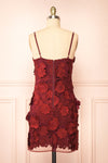 Liliane Burgundy Short Mesh Dress w/ Flowers | Boutique 1861 back view