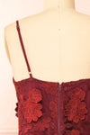 Liliane Burgundy Short Mesh Dress w/ Flowers | Boutique 1861 back close-up