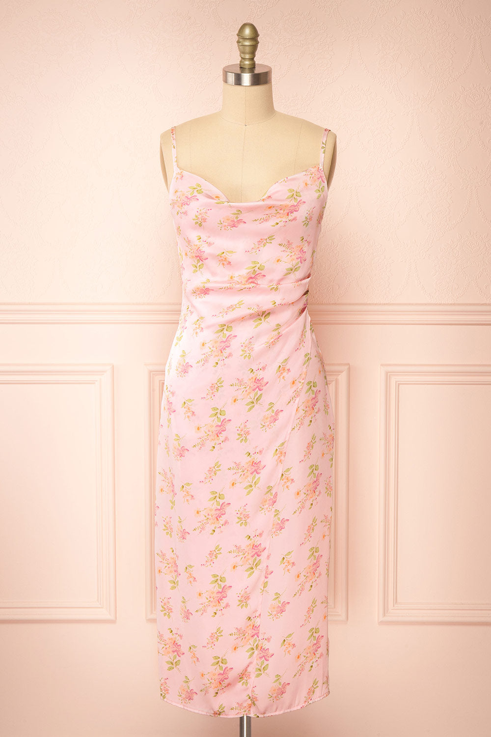 Lilirose Cowl Neck Floral Midi Dress | Boutique 1861 front view