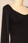 Lilongwe Black Ribbed Midi Dress w/ Long Sleeves | La petite garçonne side close-up
