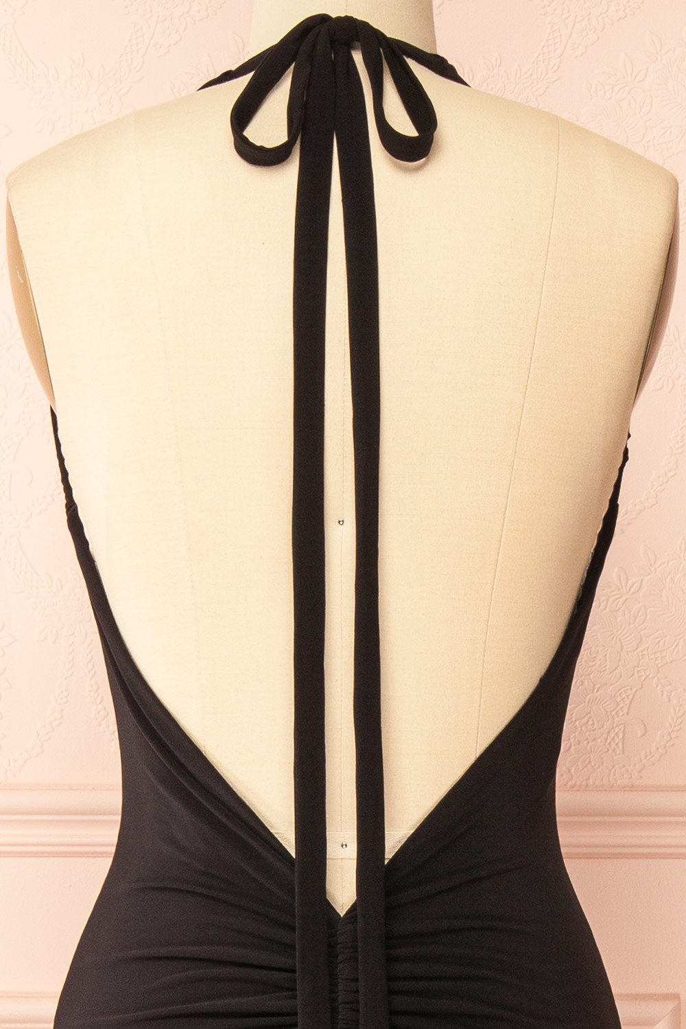 Lindy Black Fitted Open Back Maxi Dress with Versatile Neckline
