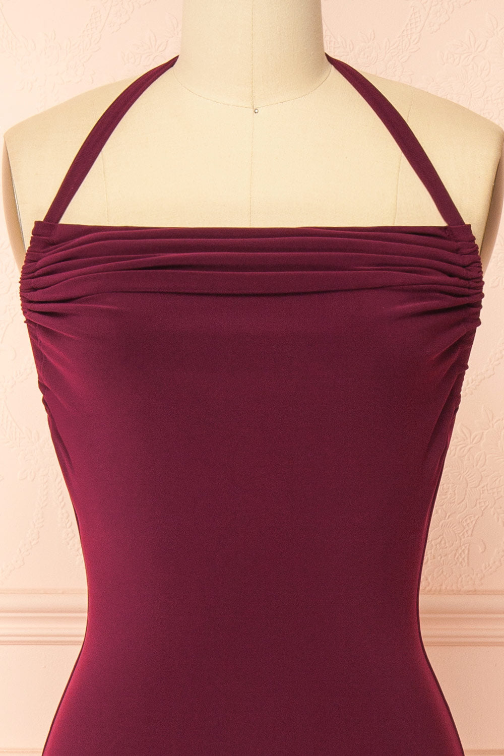 Lindy Burgundy Fitted Open Back Maxi Dress with Versatile Neckline | Boutique 1861 front