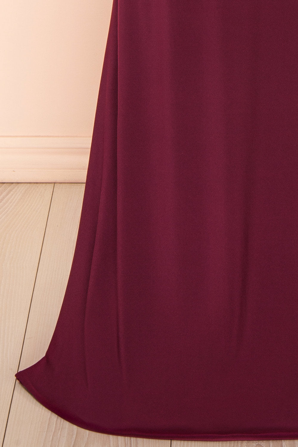 Lindy Burgundy Fitted Open Back Maxi Dress with Versatile Neckline | Boutique 1861 bottom