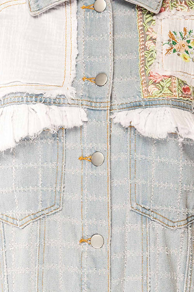 Lisbon Blue Oversized Denim Jacket w/ Embroidery | La petite garçonne fabric