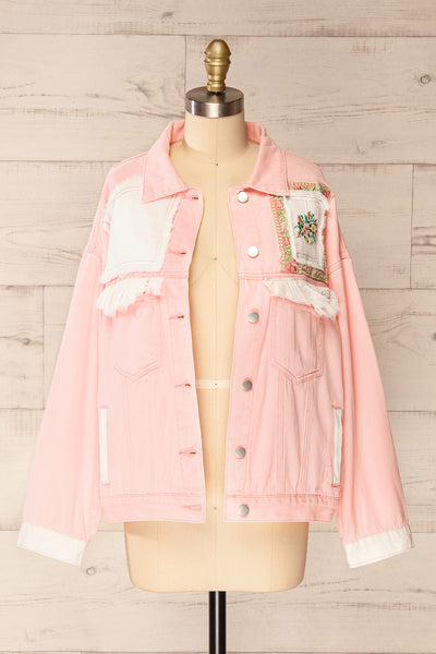 Lisbon Pink Oversized Denim Jacket w/ Embroidery | La petite garçonne open view