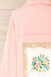 Lisbon Pink Oversized Denim Jacket w/ Embroidery | La petite garçonne back close-up