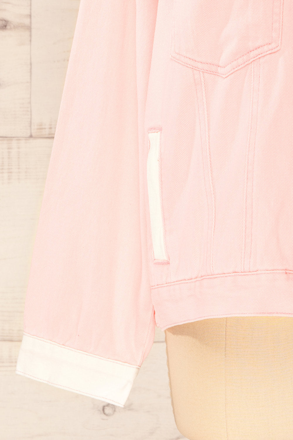 Lisbon Pink Oversized Denim Jacket w/ Embroidery | La petite garçonne sleeve