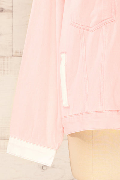 Lisbon Pink Oversized Denim Jacket w/ Embroidery | La petite garçonne sleeve