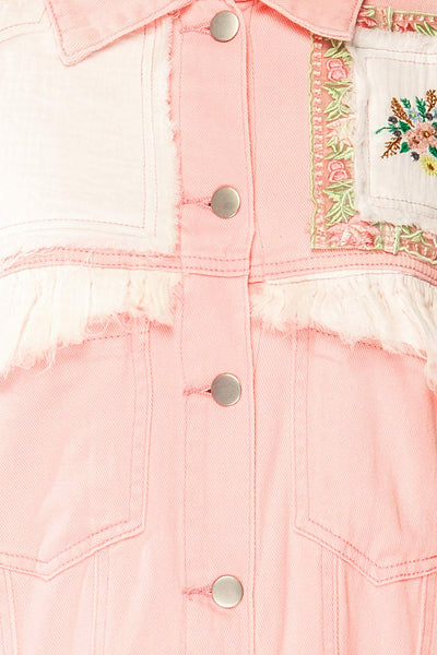 Lisbon Pink Oversized Denim Jacket w/ Embroidery | La petite garçonne fabric