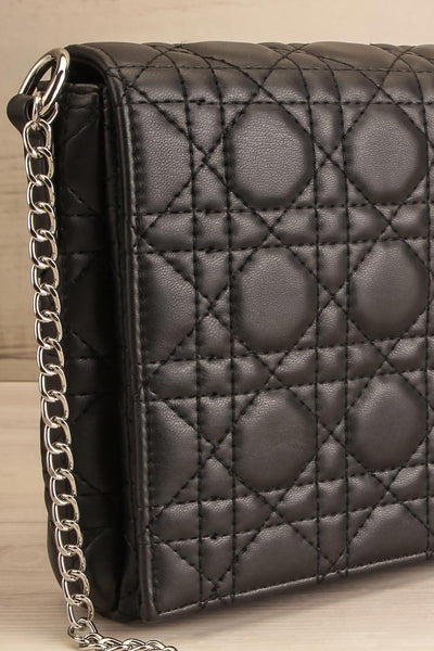 Livingstone Black Faux Leather Crossbody Bag w/ Cannage Pattern side close-up