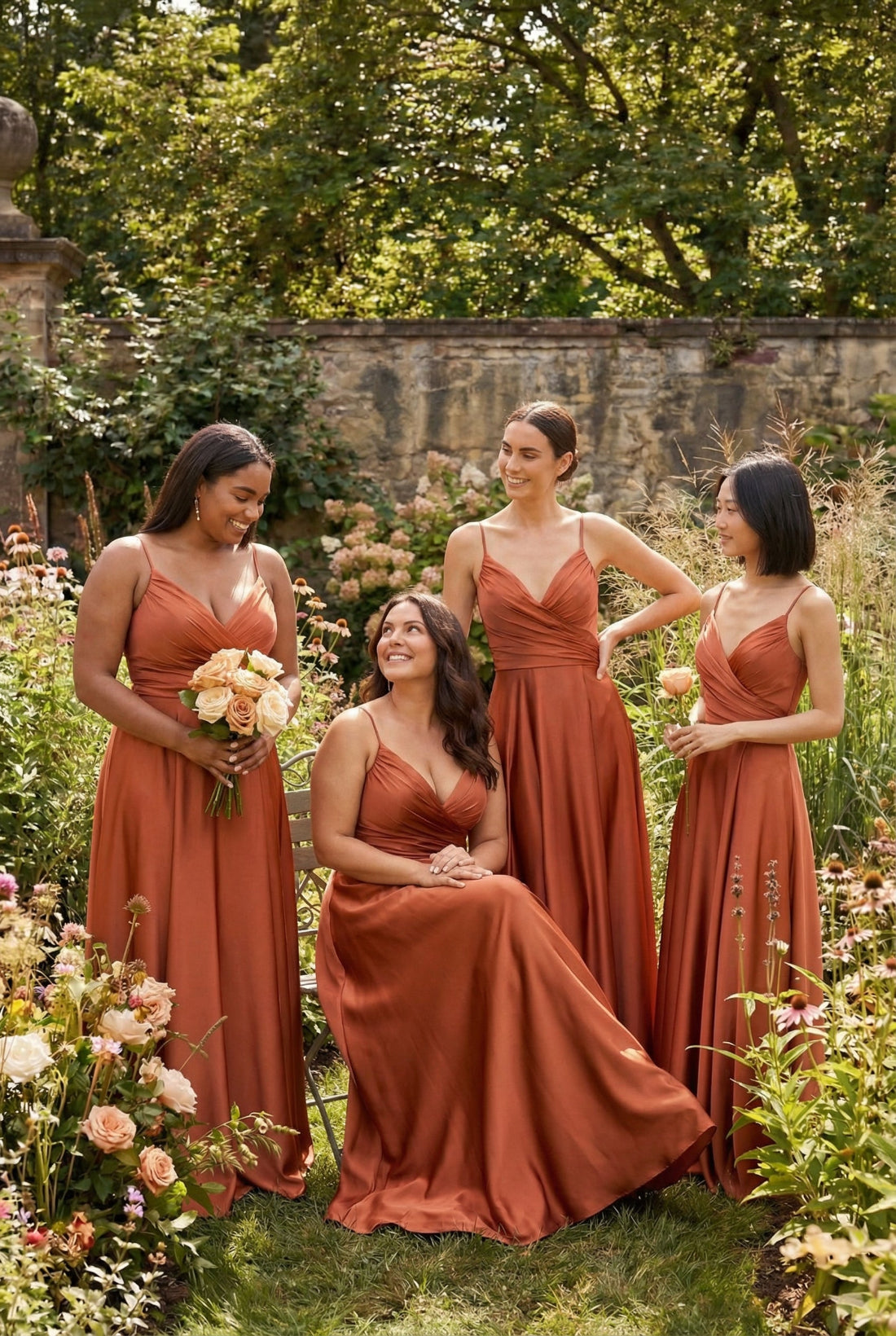 Lizza Rust Satin Maxi Dress with Slit | Boudoir 1861