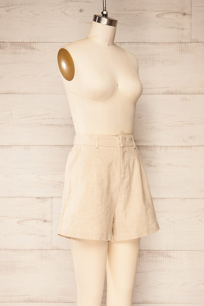 Lokeren Beige High-Waisted Linen Shorts | La petite garçonne side view