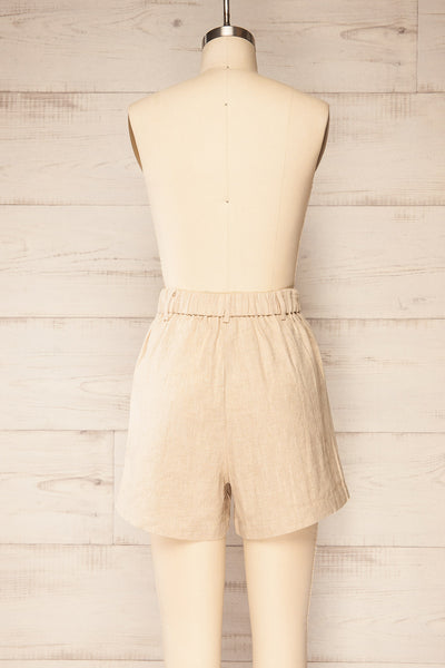 Lokeren Beige High-Waisted Linen Shorts | La petite garçonne back view