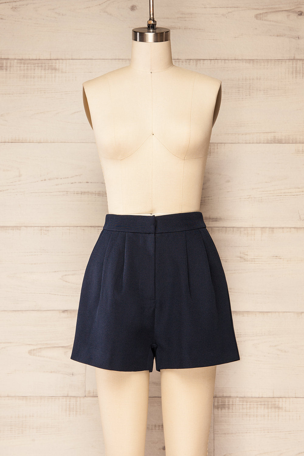 Lonsdale Navy High-Waisted Shorts w/ Pockets | La petite garçonne front view