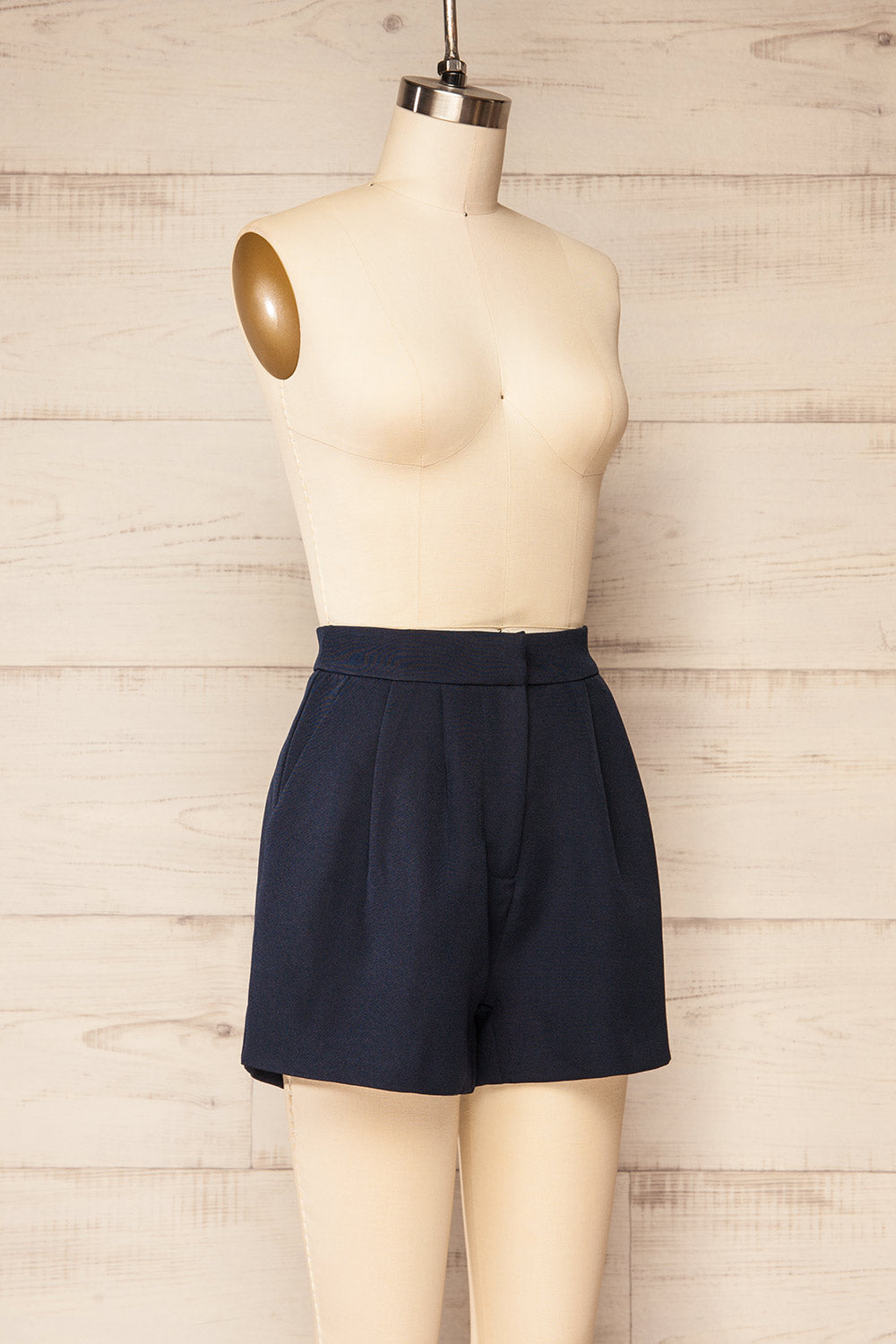 Lonsdale Navy High-Waisted Shorts w/ Pockets | La petite garçonne side view