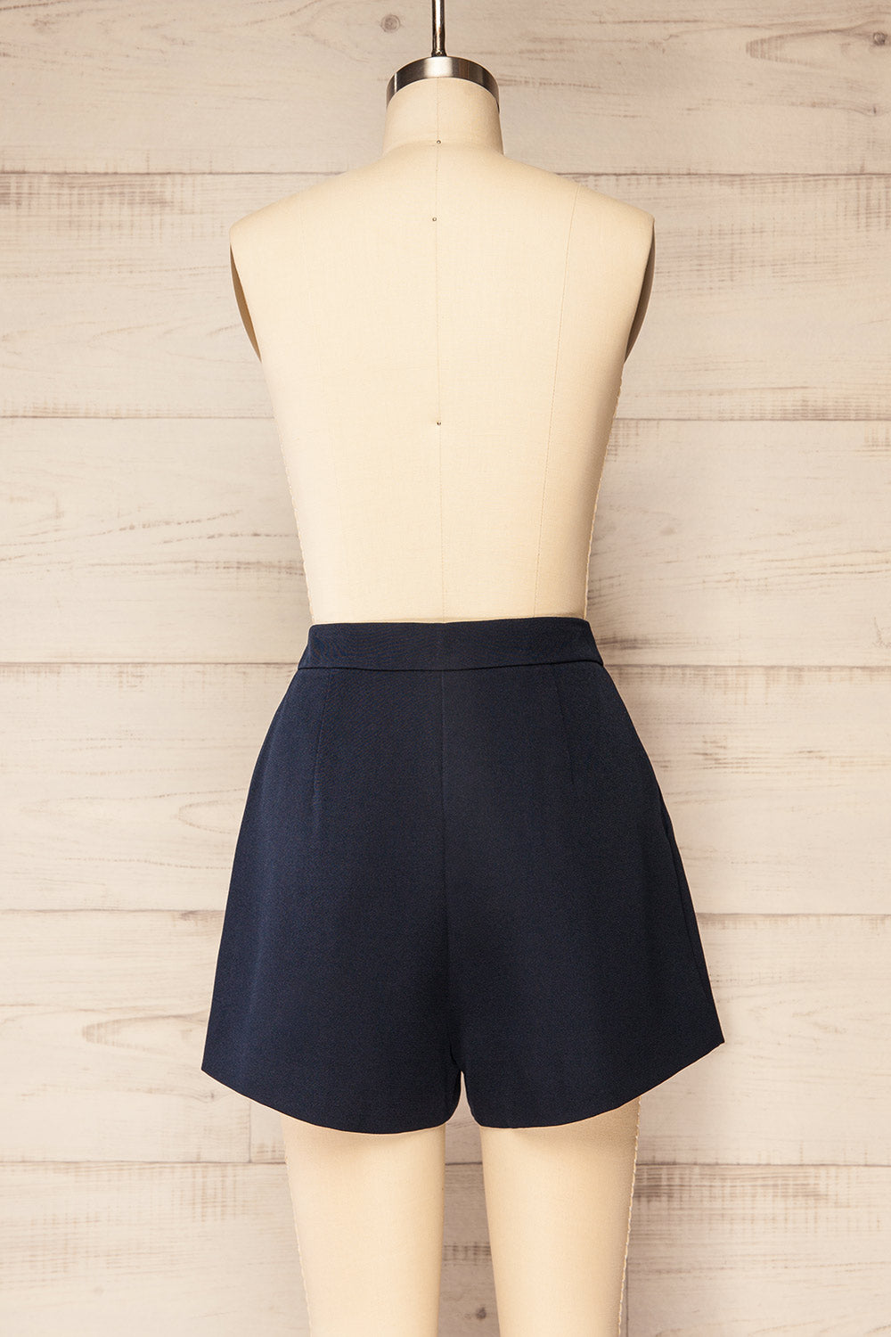 Lonsdale Navy High-Waisted Shorts w/ Pockets | La petite garçonne back view