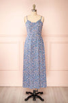 Loranda Blue Colourful Maxi Dress w/ Ruffles | Boutique 1861  front view