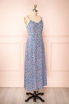 Loranda Blue Colourful Maxi Dress w/ Ruffles | Boutique 1861  side view
