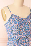 Loranda Blue Colourful Maxi Dress w/ Ruffles | Boutique 1861 side close-up