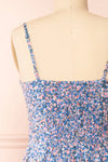 Loranda Blue Colourful Maxi Dress w/ Ruffles | Boutique 1861  back close-up