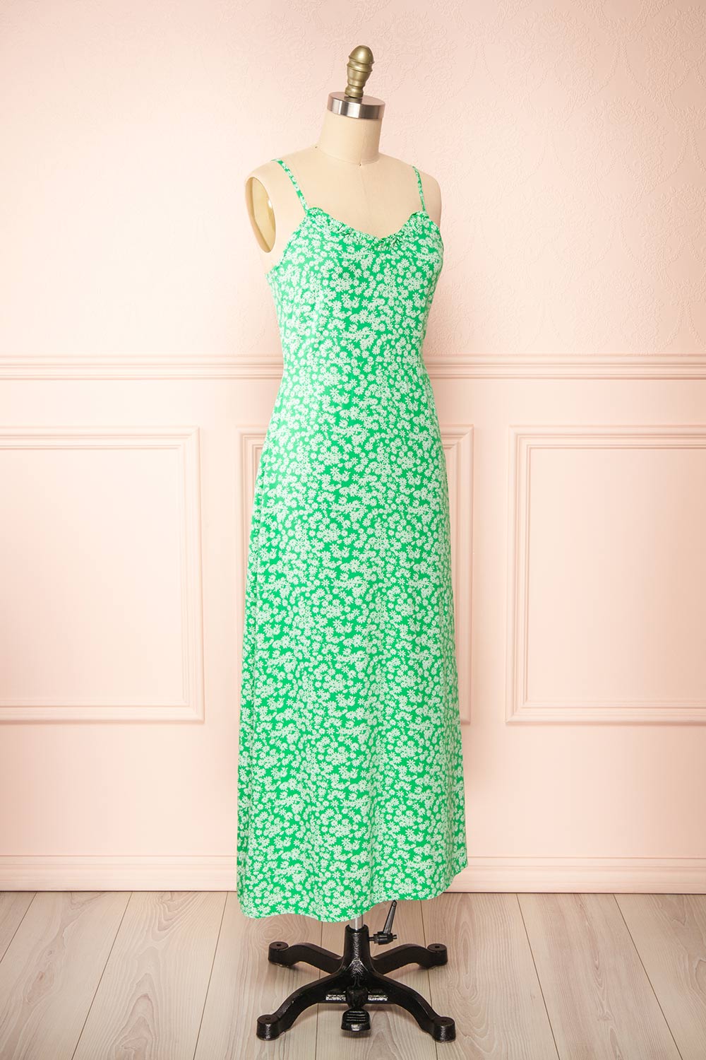 Loranda Green Colourful Maxi Dress w/ Ruffles | Boutique 1861  side view 
