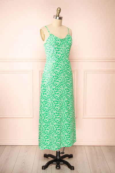 Loranda Green Colourful Maxi Dress w/ Ruffles | Boutique 1861  side view
