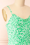 Loranda Green Colourful Maxi Dress w/ Ruffles | Boutique 1861 side close-up