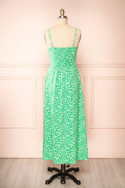 Loranda Green Colourful Maxi Dress w/ Ruffles | Boutique 1861  back view