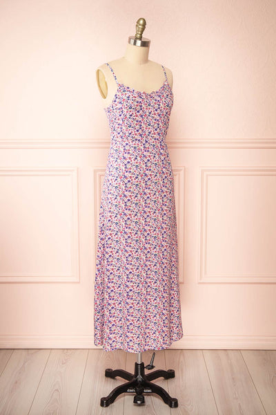 Loranda Pink Colourful MaxiDress w/ Ruffles | Boutique 1861  side view