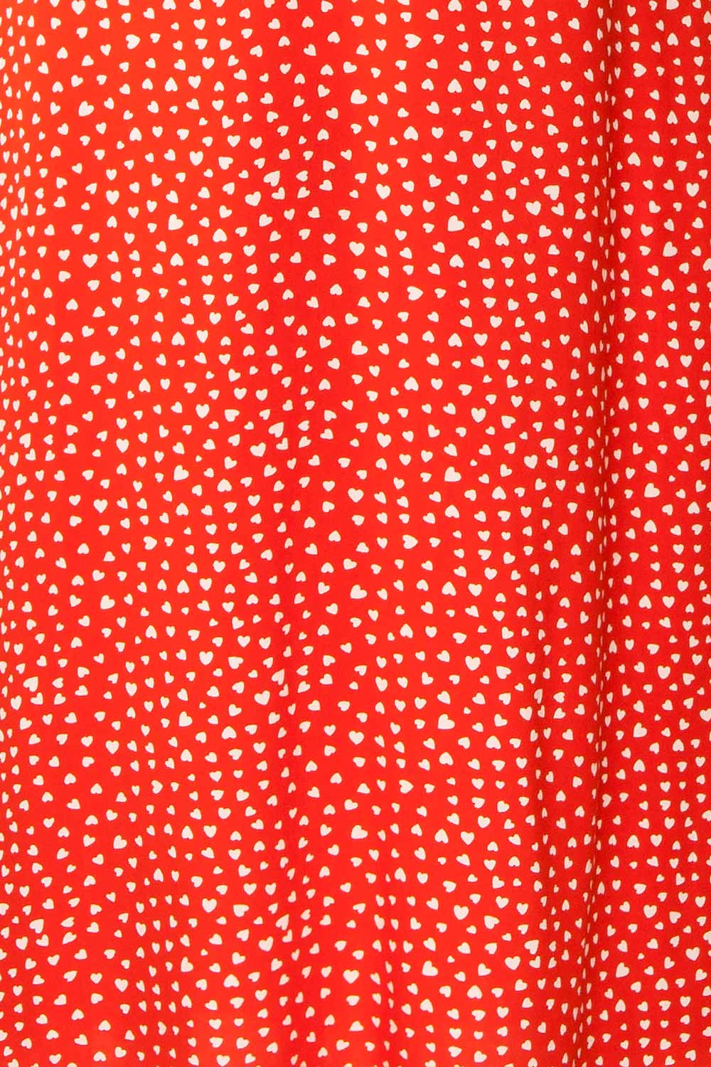 Loranda Red Heart Print Midi Dress w/ Ruffles | Boutique 1861 texture