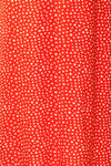 Loranda Red Heart Print Midi Dress w/ Ruffles | Boutique 1861 texture