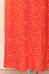 Loranda Red Heart Print Midi Dress w/ Ruffles | Boutique 1861 bottom close-up
