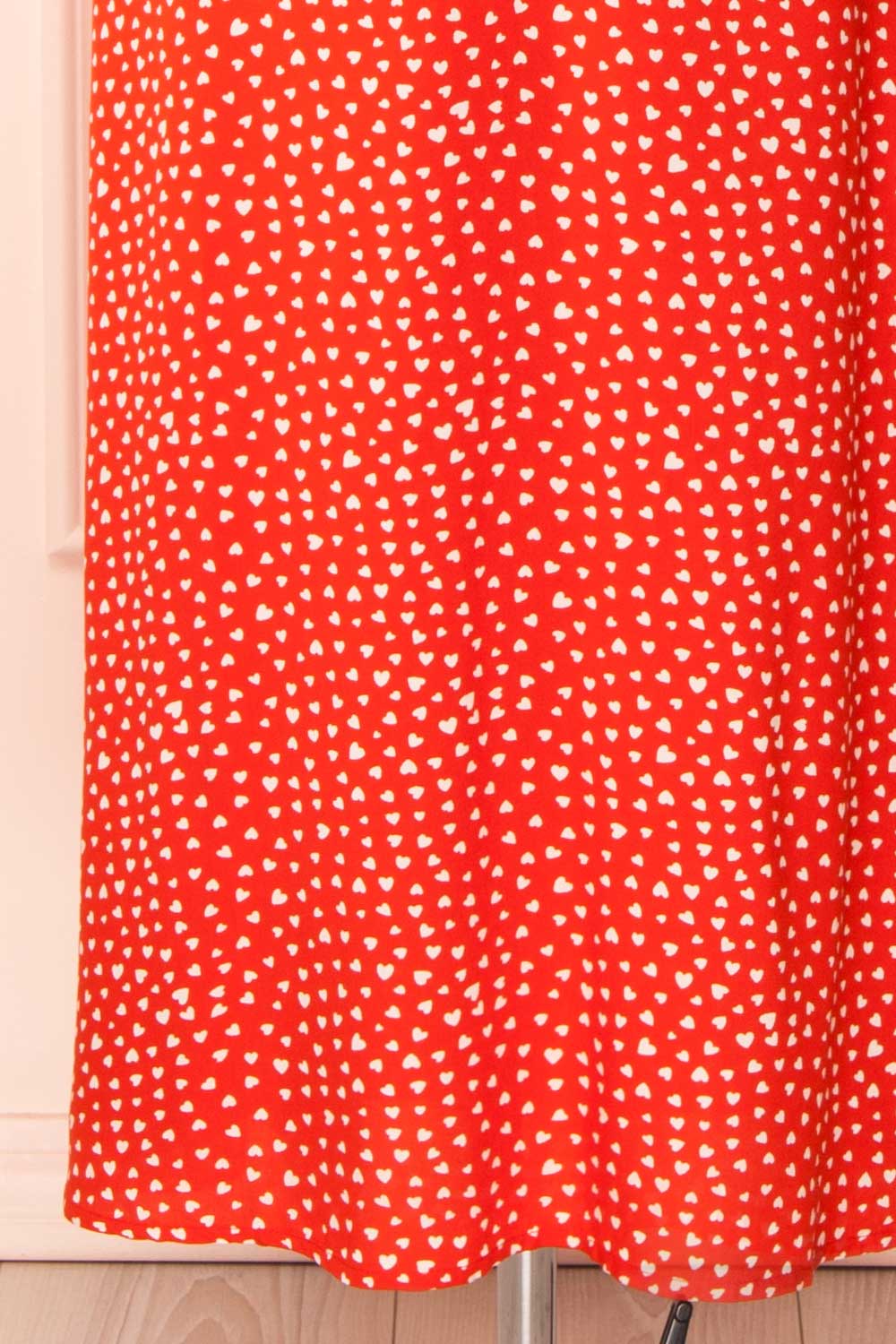 Loranda Red Heart Print Midi Dress w/ Ruffles