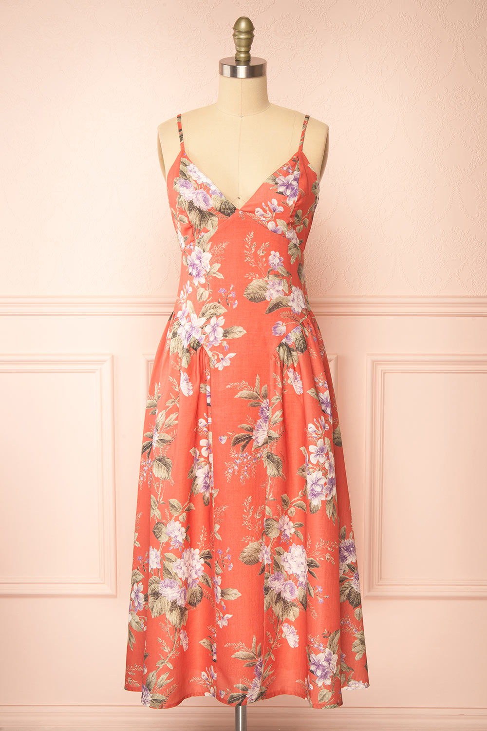 Lorelai Long Orange Floral Dress | Boutique 1861 front view