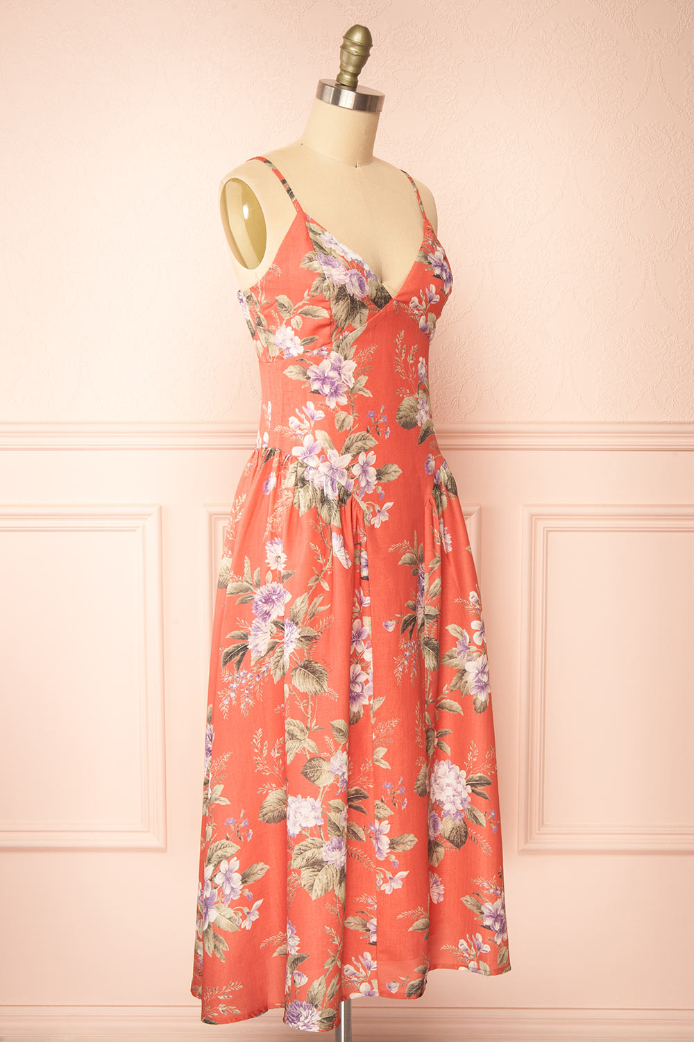 Lorelai Long Orange Floral Dress | Boutique 1861  side vie
