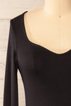Lorient Black Long Sleeve Short Fitted Dress | La petite garçonne  front close-up